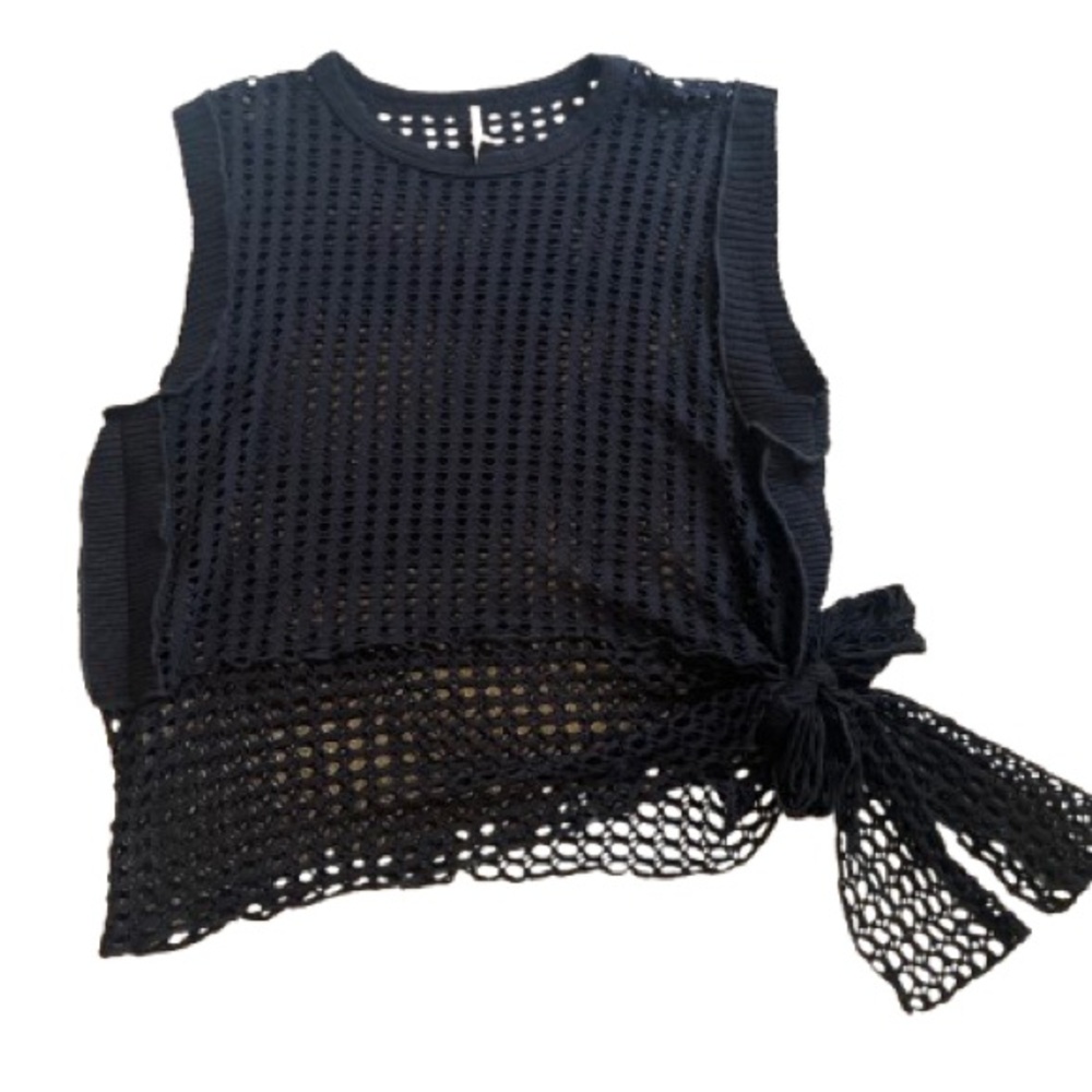 Pete Made in America Black Crochet Side Knot Top Size M Boho Coastal Festival